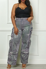Load image into Gallery viewer, Grey Acid Wash High Waisted Side Pockets Cargo Pants
