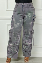 Load image into Gallery viewer, Grey Acid Wash High Waisted Side Pockets Cargo Pants
