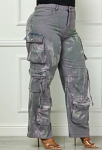 Load image into Gallery viewer, Grey Acid Wash High Waisted Side Pockets Cargo Pants

