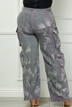 Load image into Gallery viewer, Grey Acid Wash High Waisted Side Pockets Cargo Pants
