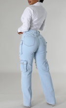 Load image into Gallery viewer, High Rise Multi Pockets Distressed Cargo Jeans
