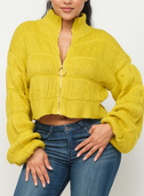 Load image into Gallery viewer, Cozy Girl Zip Front Cropped Cardigan Sweater
