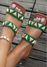 Load image into Gallery viewer, Green Gold Studded Flat Sandals
