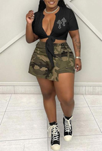 Load image into Gallery viewer, Faux Leather Patch Embroidered Tie Knot Crop Tee
