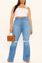 Load image into Gallery viewer, Plus Size High Rise Medium Denim Flare Jeans - Women's Bottom, Casual Style, Comfortable Fit - Womenswear
