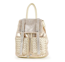 Load image into Gallery viewer, Rhinestone Basketweave Drawstring Backpack
