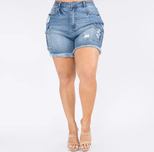 Load image into Gallery viewer, Plus Size High Waist Cargo Denim Shorts
