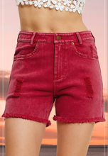 Load image into Gallery viewer, High Rise Mineral Washed Colored Denim Shorts
