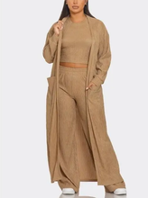 Load image into Gallery viewer, Daisy Crinkle Knit Cardigan Crop Top and Pants Set
