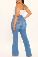 Load image into Gallery viewer, Plus Size High Rise Medium Denim Flare Jeans - Women's Bottom, Casual Style, Comfortable Fit - Womenswear

