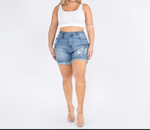 Load image into Gallery viewer, Plus Size High Waist Cargo Denim Shorts

