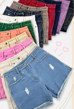 Load image into Gallery viewer, High Rise Mineral Washed Colored Denim Shorts
