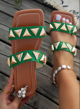 Load image into Gallery viewer, Green Gold Studded Flat Sandals
