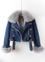 Load image into Gallery viewer, Faux Fur Trim Denim Jacket

