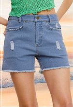 Load image into Gallery viewer, High Rise Mineral Washed Colored Denim Shorts
