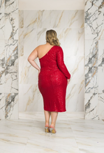 Load image into Gallery viewer, Plus One Shoulder Midi Dress
