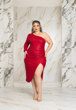 Load image into Gallery viewer, Plus One Shoulder Midi Dress
