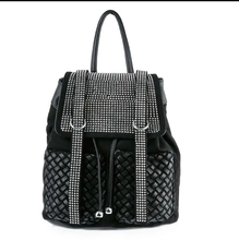 Load image into Gallery viewer, Rhinestone Basketweave Drawstring Backpack
