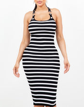 Load image into Gallery viewer, Sleeveless Buckle Shoulder Stripe Midi Dress
