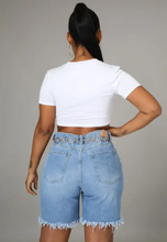 Load image into Gallery viewer, Distressed Non Stretch Denim Shorts
