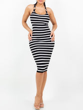 Load image into Gallery viewer, Sleeveless Buckle Shoulder Stripe Midi Dress
