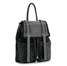 Load image into Gallery viewer, Rhinestone Basketweave Drawstring Backpack
