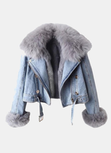 Load image into Gallery viewer, Faux Fur Trim Denim Jacket
