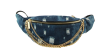 Load image into Gallery viewer, Frayed Denim Chain Embellished Fanny Pack
