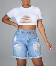 Load image into Gallery viewer, Distressed Non Stretch Denim Shorts
