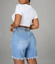 Load image into Gallery viewer, Distressed Non Stretch Denim Shorts
