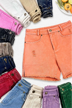 Load image into Gallery viewer, High Rise Mineral Washed Colored Denim Shorts
