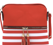 Load image into Gallery viewer, Saffiano Textured Stripe Colorblock Crossbody Bag

