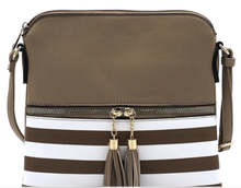 Load image into Gallery viewer, Saffiano Textured Stripe Colorblock Crossbody Bag
