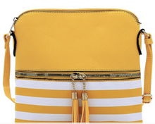 Load image into Gallery viewer, Saffiano Textured Stripe Colorblock Crossbody Bag
